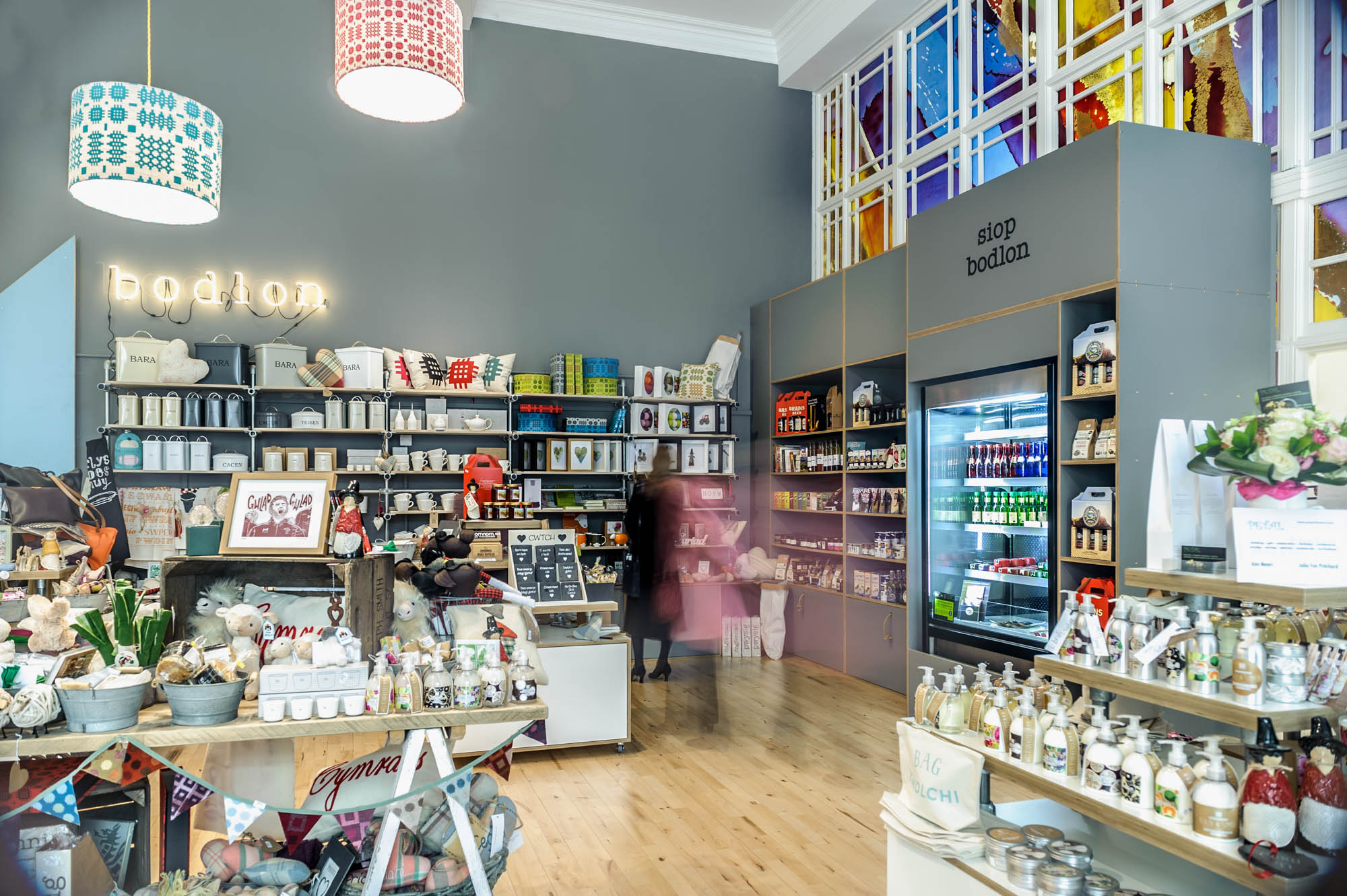 A photo of the gift shop within a high ceiling room in cardiff